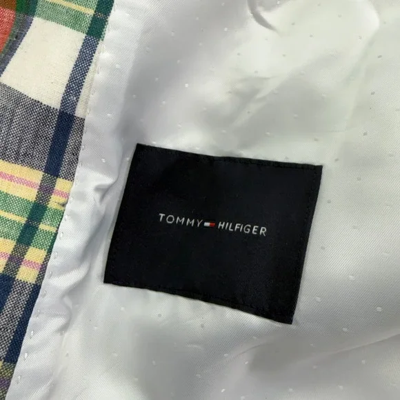 Tommy Hilfiger Blazer Mens 42L Colorful Plaid Ethan 100% Linen Jacket $295 MSRP